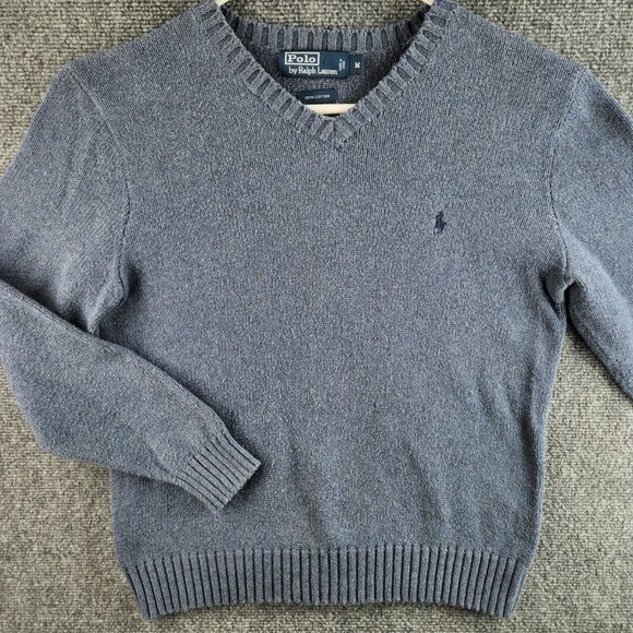 Polo Ralph Lauren Knit Pullover Heavyweight Cotton Sweater Medium Blue Men Pony - Picture 1 of 12
